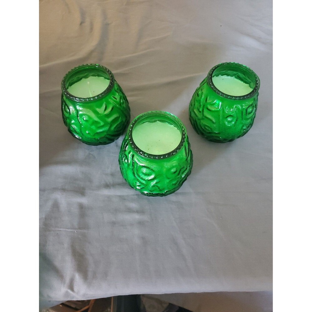 Candle Corp Of America Green Ambria Glass Table Candle, Set Of 3 - Unburnt